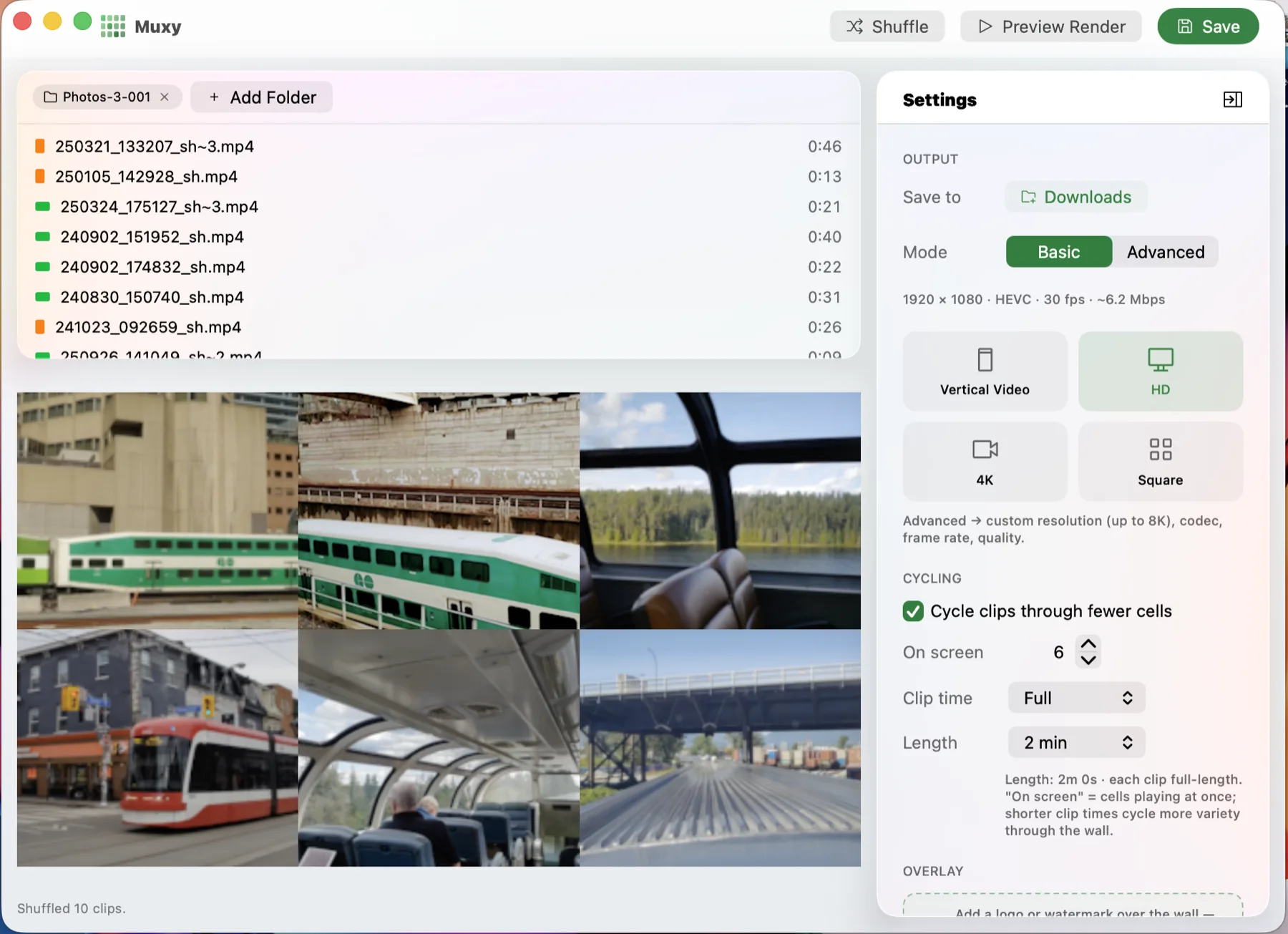 Muxy cycling mode rotating clips through six on-screen cells